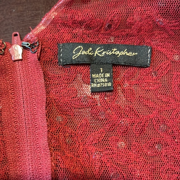 Dark Red Tea Party Dress with gem covered bust and ruffled skirt - Picture 3 of 7